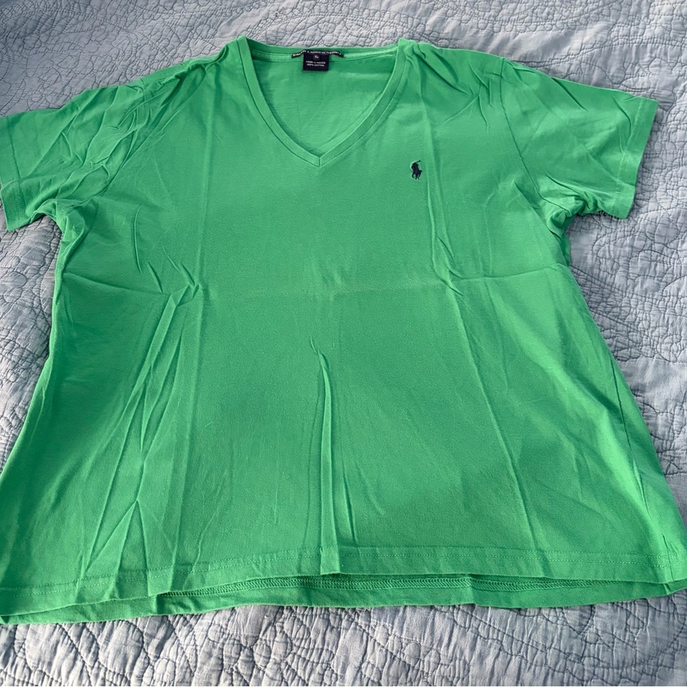 NWOT Ralph Lauren XL Women’s V-Neck Polo Tee in Bright Green